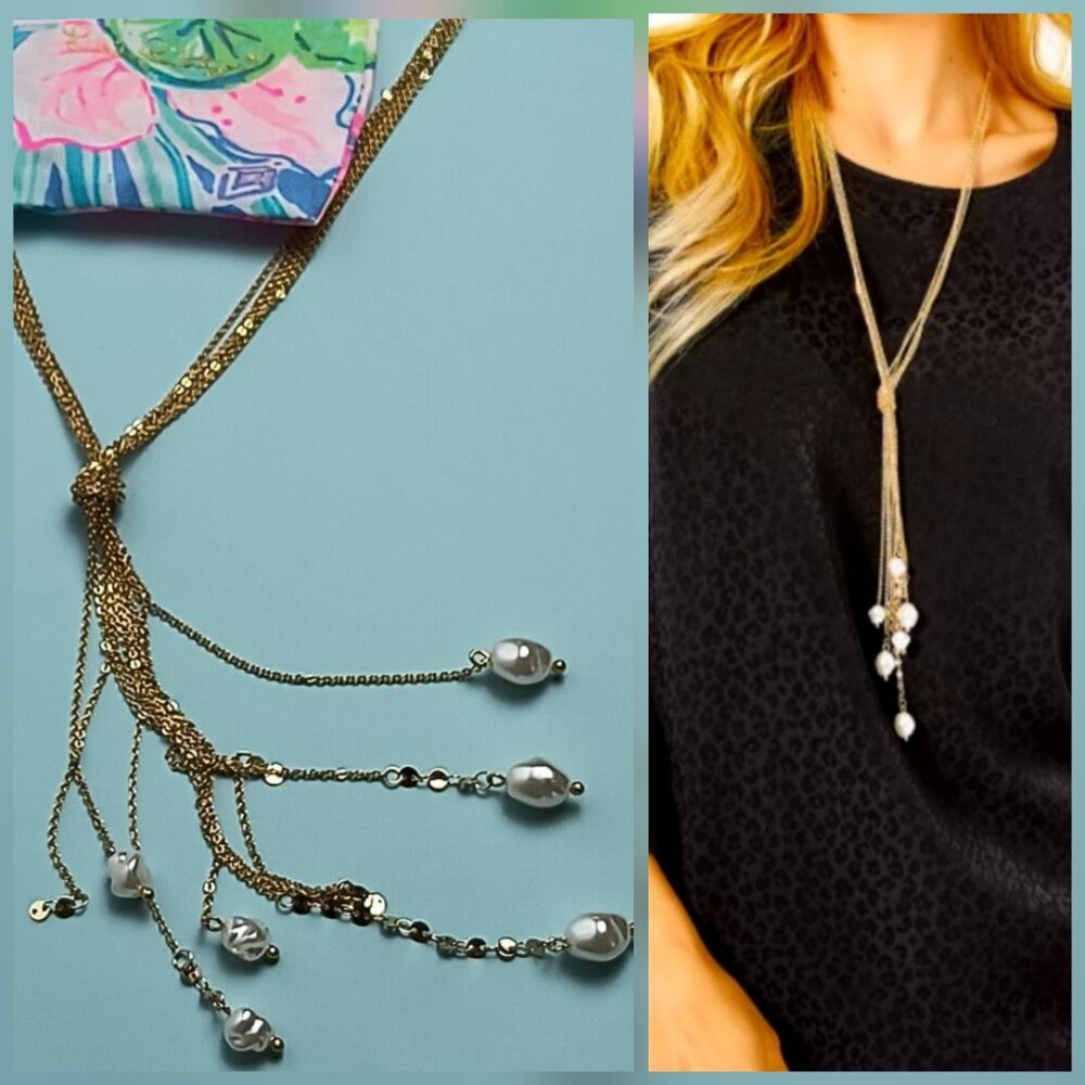 Lilly Pulitzer Gemma Necklace Resort White Faux Pearls Gold Tone  Statement